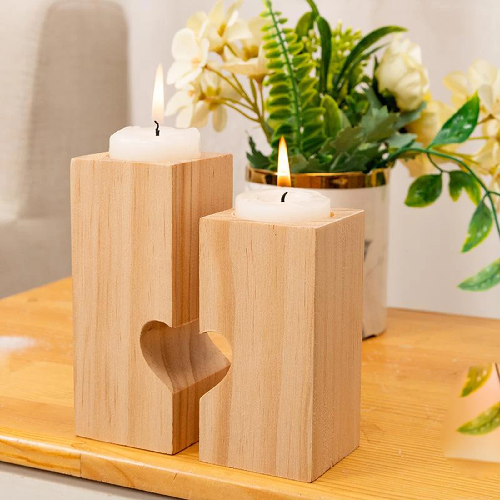 Wooden Candlestick Candelabra Hearted Shape Candle Holder for Wedding Party Decoration Candle Holders Home Decoration