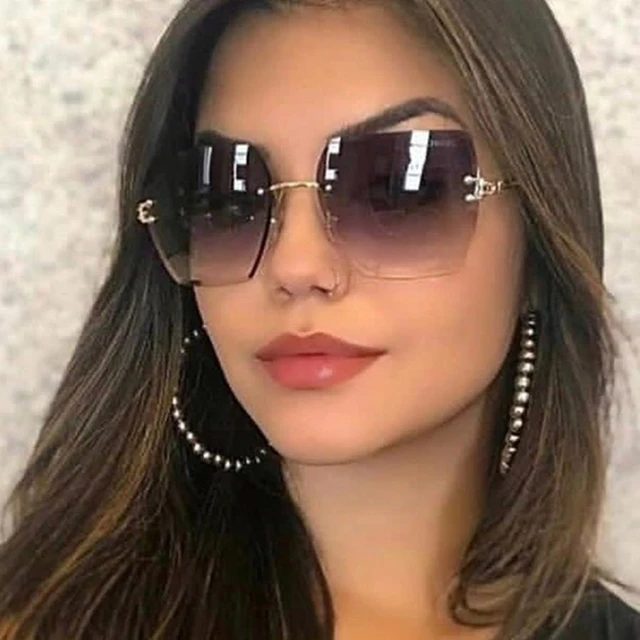 1pc Women's Frameless Sunglasses With Metallic Decor Fashion Style