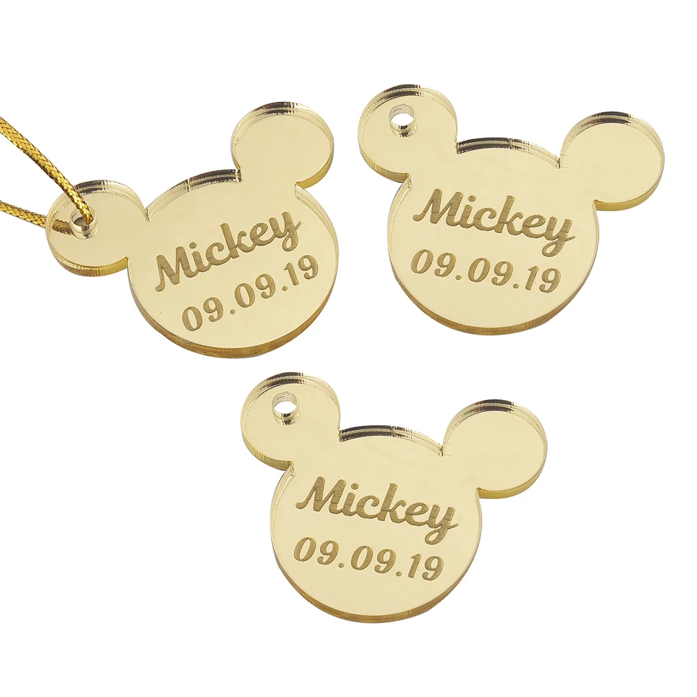 10 шт. персонализированные гравированное зеркало Микки Маус надписи имя карты метки ребенок душ украшение для вечеринки в день рождения 40 мм логотип - Цвет: Style8 Gold