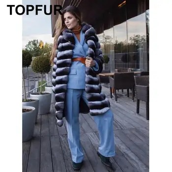 

TOPFUR Classic Fashion Turndown Collar 2018 Chinchilla Winter Natural Fur Coat Women Luxury Rex Rabbit Warm New Long Fur Jacket