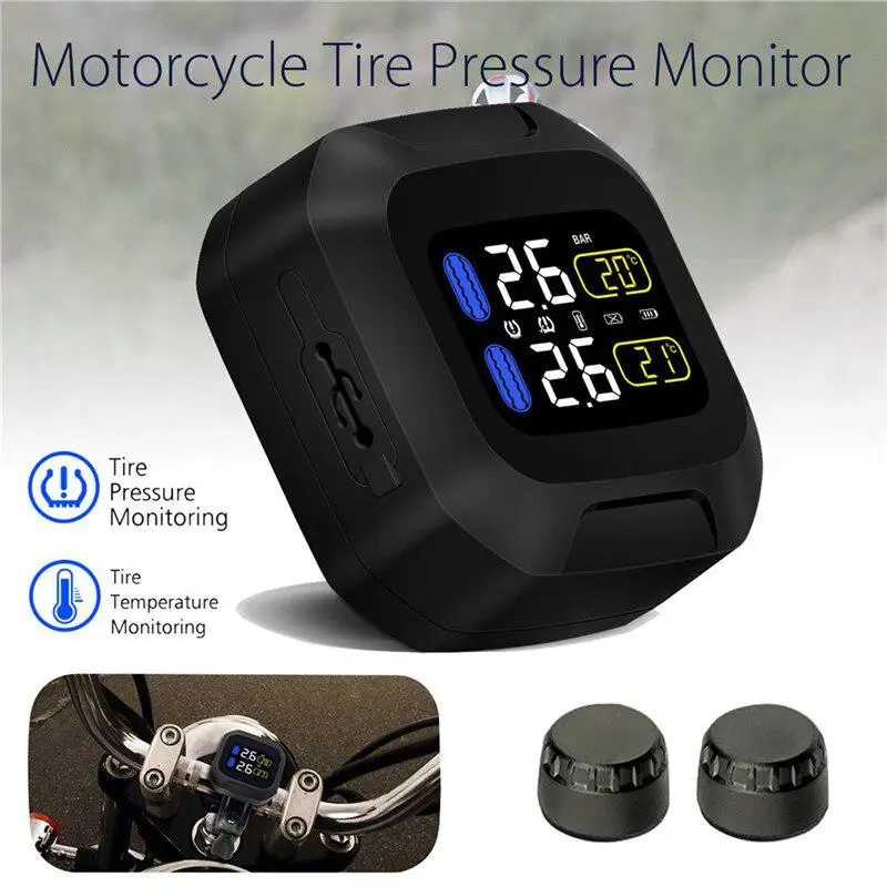 

Wireless LCD Display Motorcycle TPMS Tire Pressure Monitoring System 2 External Sensor Moto Auto Tyre Alarm Tire Pressure Gauge