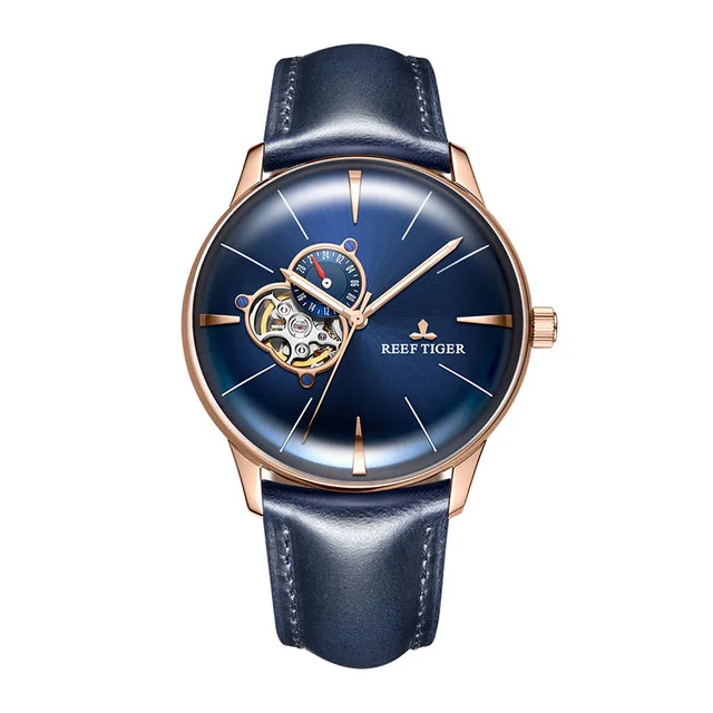 Reef Tiger бренд Tourbillon циферблат светящийся указатель автоматические часы топ роскошные механические кожаные мужские часы Relogio Masculino - Цвет: RGA8239-PLLH