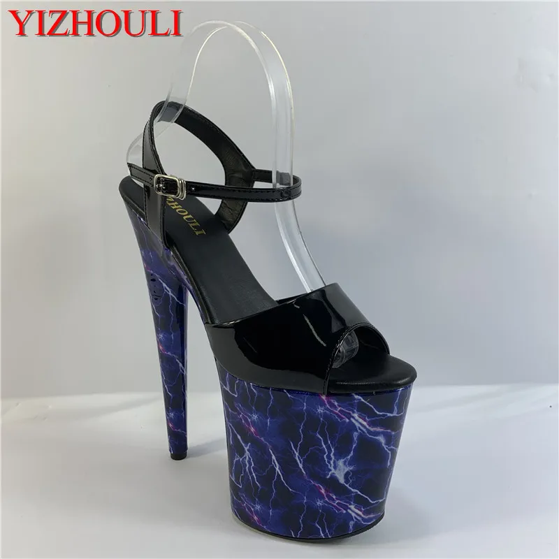 Fashionable 20cm high princess party sandals, sexy high heels, lightning sole patterns, pole dancing shoes