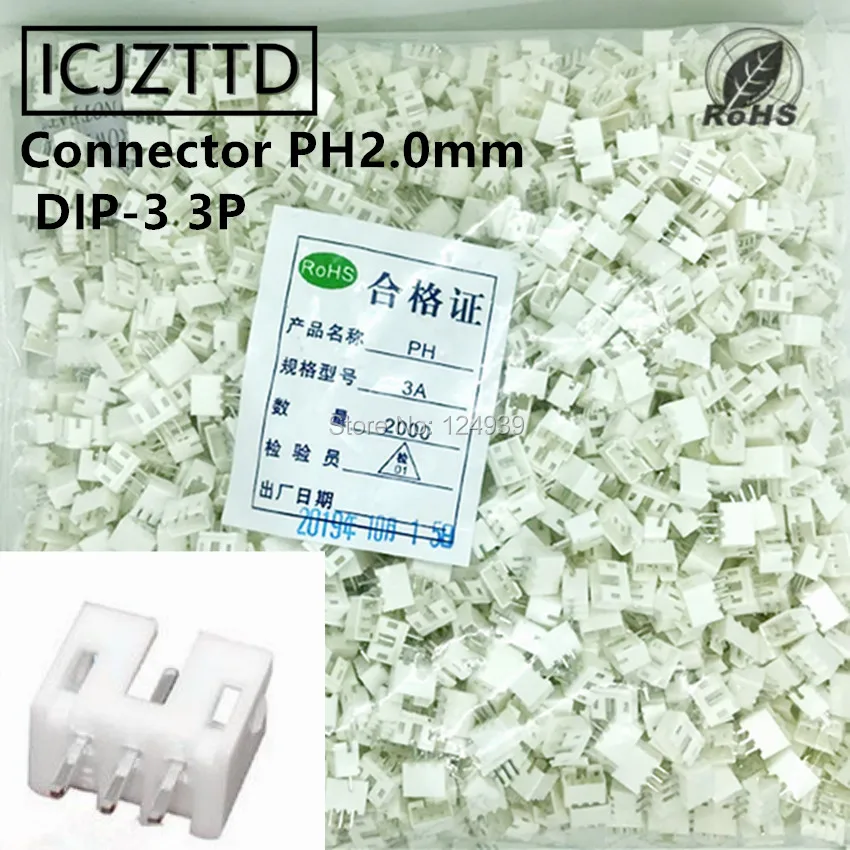 PH2.0mm прямой штыревой разъем 3-контактный DIP-3 PH-2A PH-A разъем провода PH2.0 шаг расстояние 180 Угол PCB автомобиля dip-3 3 p