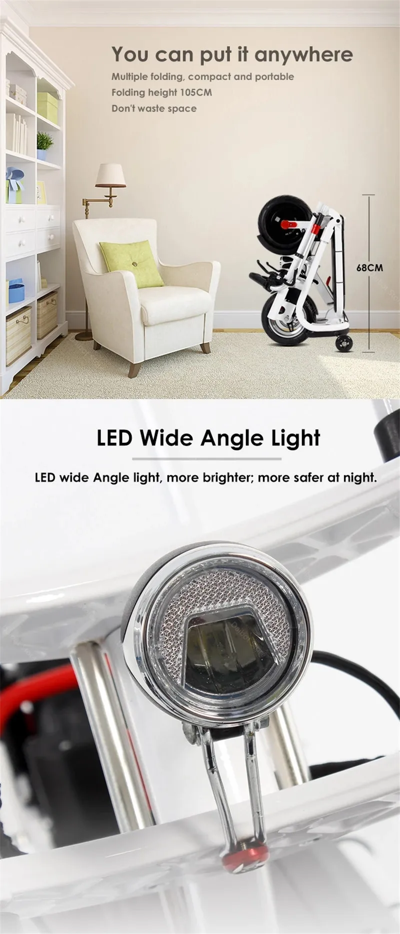 Electric Scooter Bicycle Full Folding Two Wheels Electric Bicycle Motorcycle 10 Inch 48V 350W Portable Electric Bike For Adults (21)