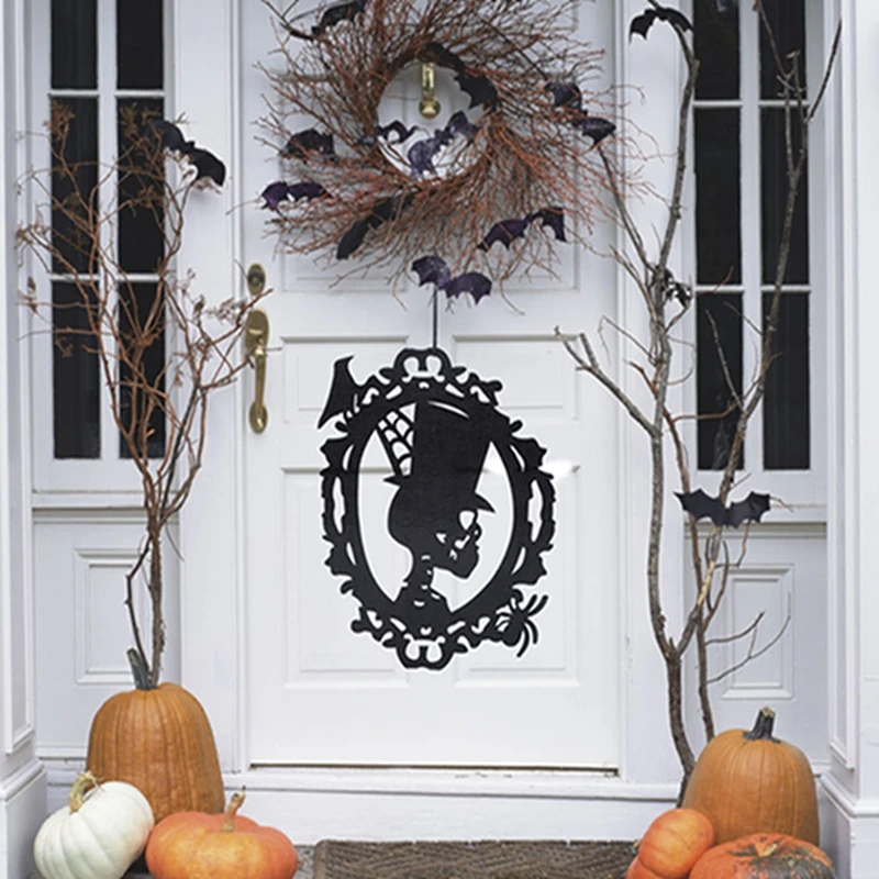 

Halloween Witch Ornaments Non-woven Hanging Wall Door Witch Decoration Halloween Party Supplies (Black)