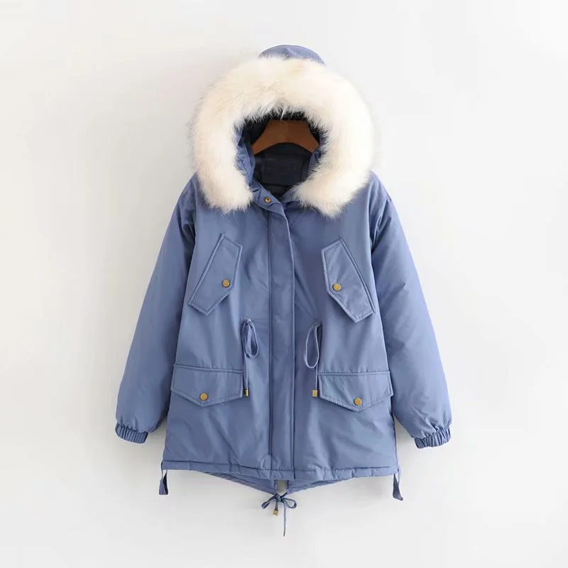 

F7174-Korean-style WOMEN'S Wear 2019 Winter New Style Mid-length Fur Collar Drawstring Hooded Cotton Overcoat Women's