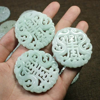 

Certificate Natural Emerald Double-sided Hollow Dragon Pendant Necklace Charm Jewellery Fashion Hand-Carved Man Woman Amulet