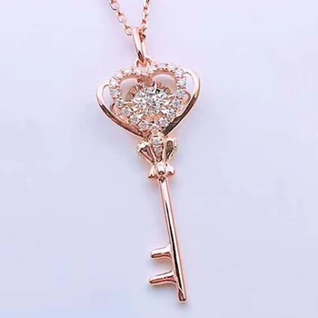

18K Rose Gold Real Diamond Women Pendant Necklaces Key Mace Wings Wedding Party Engagement Anniversary Necklaces Birthday