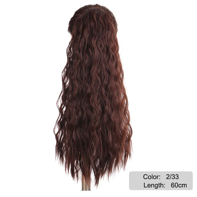 DIANQI Synthetic Corn Wavy Long Curly Ponytail Hairpiece Wrap on Clip Hair Extensions Black Pony Hair 2i33