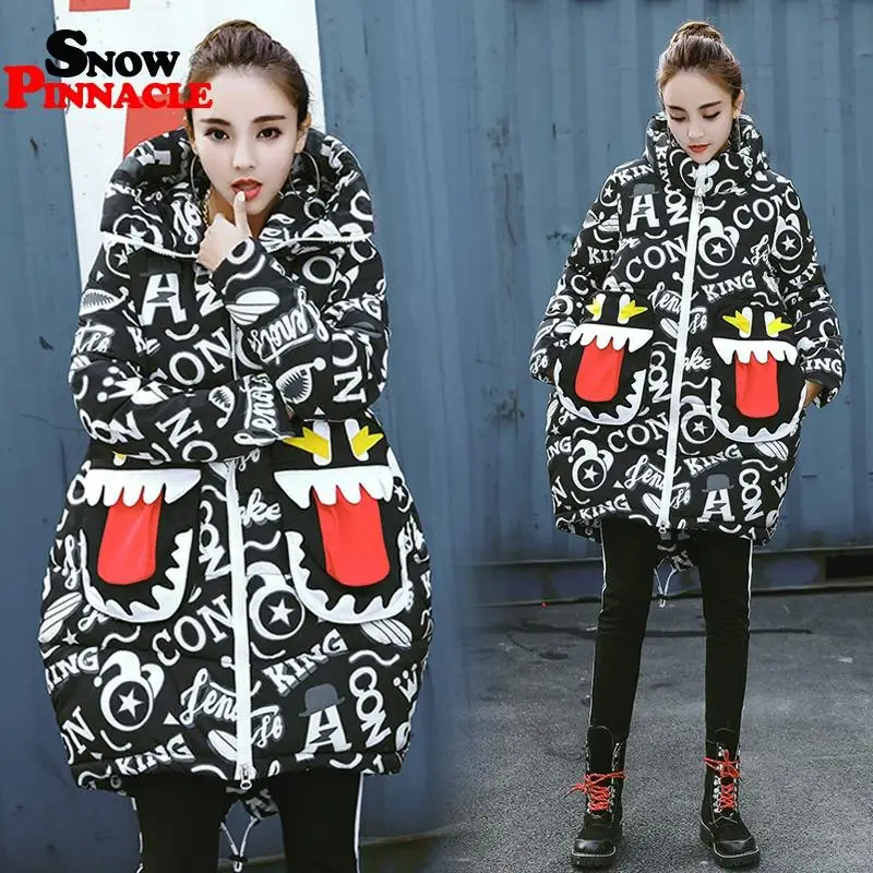 Женские зимние парки модная Длинная утепленная куртка в стиле хип хоп