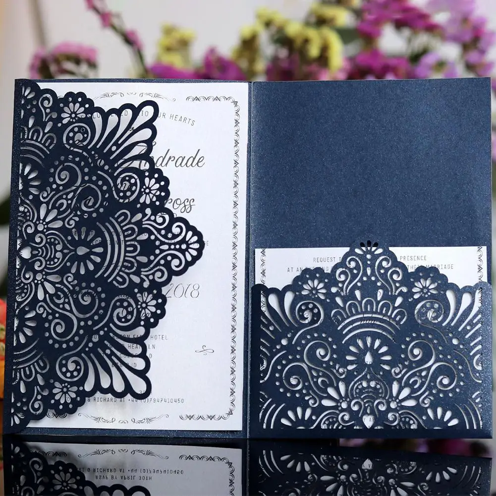  10Pcs Wedding Cards European Style Laser Cut Invitations Cards Tri-Fold Business Birthday Wedding D - 4000427758239