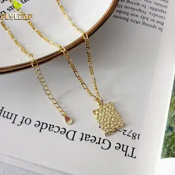 

Flyleaf Gold Geometric Concave Surface Necklaces & Pendants Real 925 Sterling Silver Necklace For Women Fashion Fine Jewelry