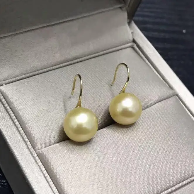 Великолепные 10-11 мм Южное море круглые серьги с золотым жемчугом 18k