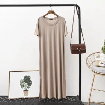 

Casual Loose Women Modal Nightgown Kimono Bathrobe Gown Mid-calf Short Sleeve Nightdress Summer Pregnant Sleepwear Home Colthes