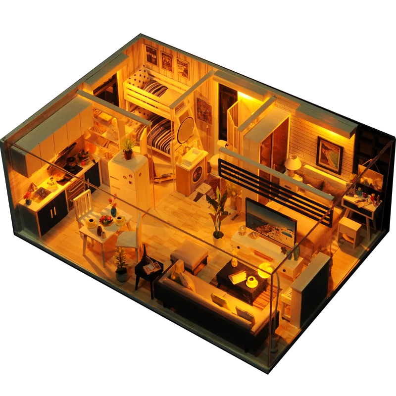 

Doll House Wooden Furniture Miniature Dollhouse DIY Miniature House Room Toys for Children Casa De Boneca M018