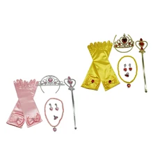 2 комплекта принцесса Белль костюм аксессуары Перчатки палочка тиара комплект ювелирных изделий