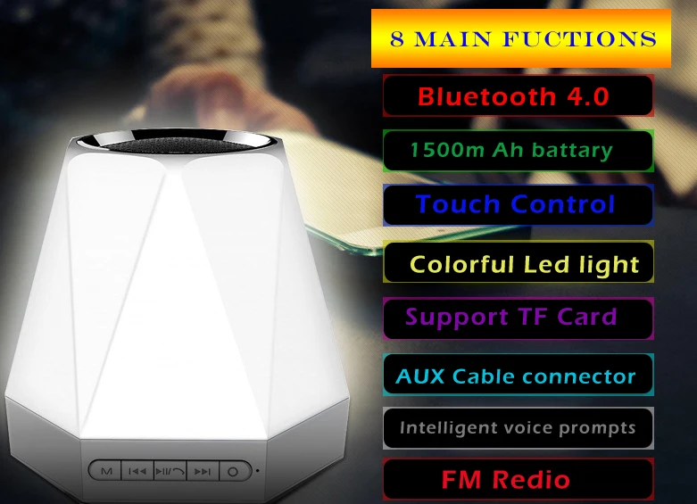 Красочный светодиодный светильник, Мини Портативный беспроводной Bluetooth 3D sursurond HIFI радио часы, будильник, Mp3 музыкальный динамик, громкий динамик с TF картой