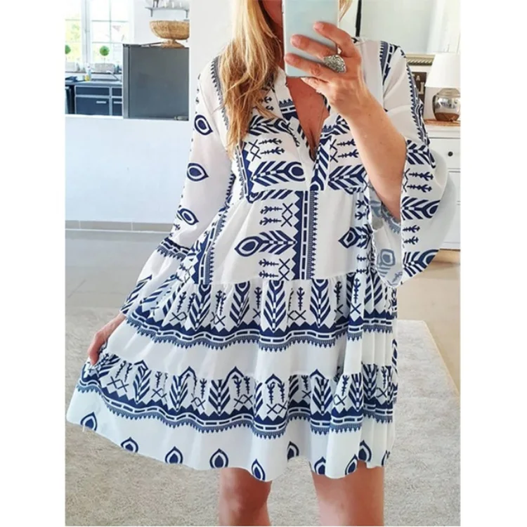 Genuo Dress Printed Ladies Beach Dresses Candy Color Plus Size Summer Boho Beachwear Clothes For Women 2020 New Arrival
