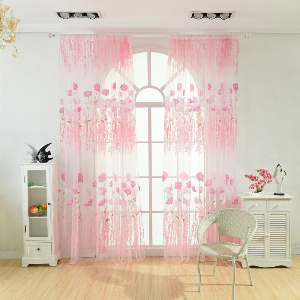 200x100cm Galsang Flower Sheer Curtain Tulle Window Treatment Voile Drape Valanc 