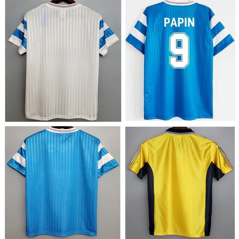 Ретро-футболки OM 1990/91 Papin Waddle белого и синего цвета 1998/99 желтые кантонские