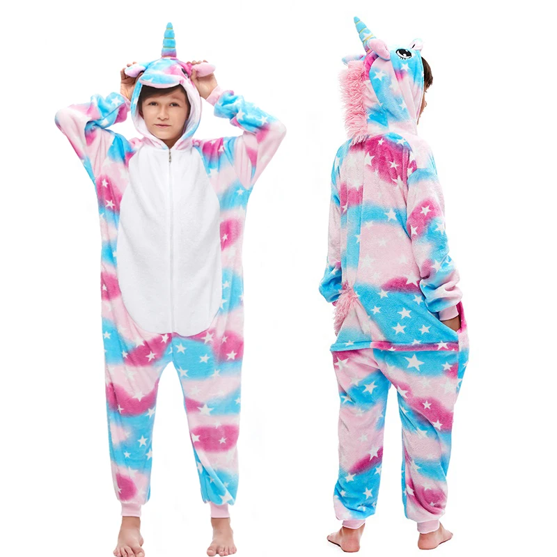 Пижама Кигуруми для мальчиков и девочек; Пижама с единорогом; зимняя детская Фланелевая пижама с капюшоном в виде животного кугуруми; одежда для сна; детские пижамы