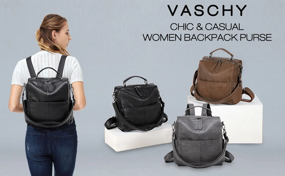 Рюкзак VASCHY, кошелек для женщин, модный Квадратный маленький рюкзак из искусственной кожи, сумка на плечо для девушек-подростков