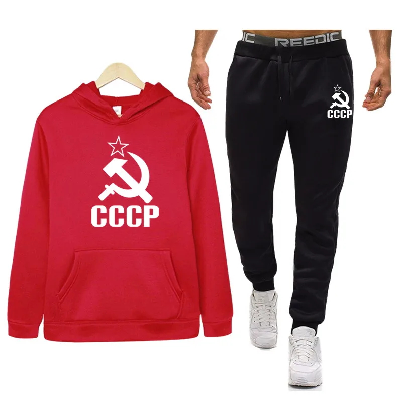 CCCP российский СССР спортивный костюм, мужское термобелье, комплекты спортивной одежды, флисовое плотное худи+ штаны спортивный костюм Masculino - Color: red 1