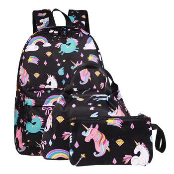 

Fashion New Unicorn Print Backpack Water Repellent Insulation Package 3pc/Set Backpack Leisure Travel Large Capacity Student Bag
