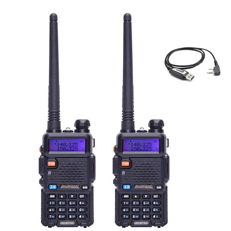 with Cable 2 шт BaoFeng UV-5R портативная рация VHF/UHF136-174Mhz& 400-520Mhz Двухдиапазонная двухсторонняя рация Baofeng uv 5r портативная рация uv5r - Цвет: with Cable