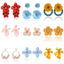 Модные женские серьги, корейские серьги с цветами, Винтажные серьги-гвоздики, цветные трендовые вечерние ювелирные изделия в стиле бохо