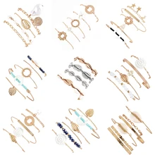 9 стилей, женские браслеты, модный браслет из бисера, луна, звезда, кристалл, лист, геометрический Золотой браслет, набор, вечерние ювелирные изделия, подарки, аксессуары