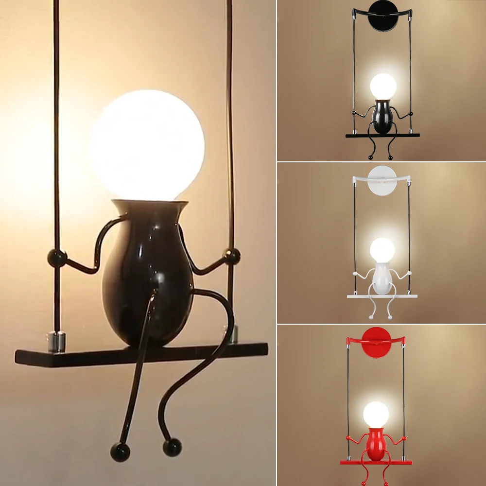 

Retro Creative Iron Art LED Wall Lamp American Country Retro Iron Human Light Bedroom Bedside Aisle Cartoon Robot Wall Light