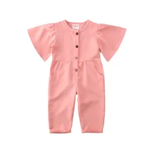 Детский комбинезон на кнопки для девочек; расклешенный комбинезон с короткими рукавами; комбинезоны для малышей; одежда розового цвета