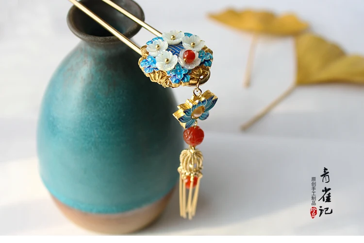 vintage handmade shell tassel Cloisonne hairpin sticks cheongsam Headwear do-up tools for hair bun kimono COSPLAY
