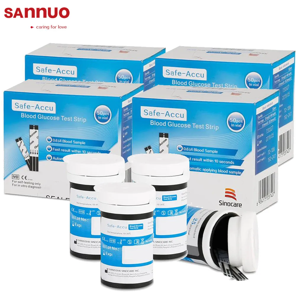 [200 шт.] Sannuo Sinocare для измерения уровня глюкозы в крови Тесты полоски безопасного Accu