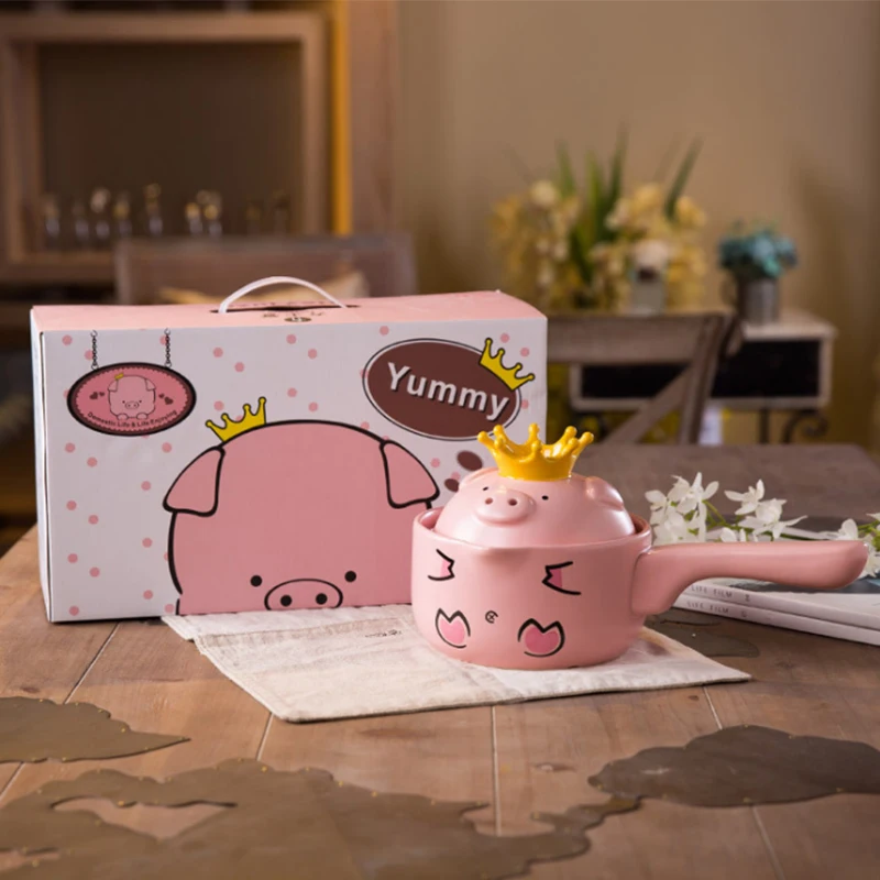 Relliar креативные Мини-керамические молочные горшки с розовой Свинкой/кастрюли с крышкой и одной ручкой, антипригарная Кастрюля
