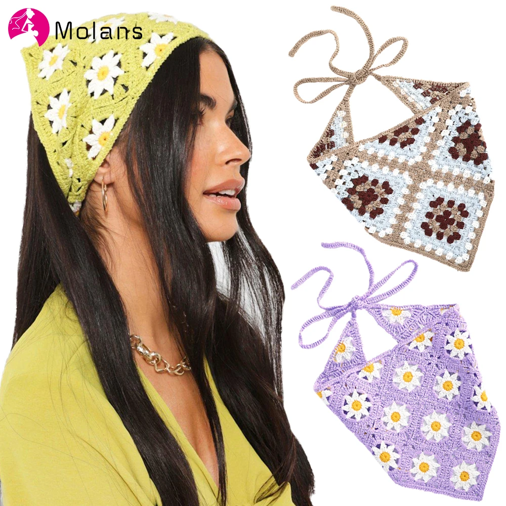 HAIMEIKANG Pañuelo floral para el cabello para mujer, bandanas bohemias  para mujer, pañuelo triangular, bandas para el cabello de color sólido