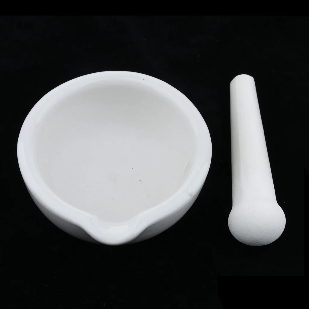 Chinese White Herb Mortar Pestle Pill Crusher Spice Seasoning Grinder Bowl Set Stone Stick + Ceramic Bowl