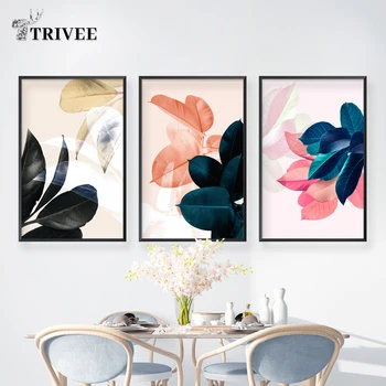 

Colorful Leaves Wall Art Canvas Printing Pomegranate Leaves Tropical Plants Pink Picture Wall Decor Home Posters For Living Room