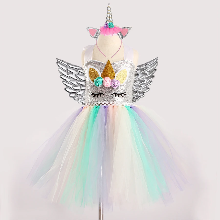 Sequin Unicorn Flower Girls Tutu Dress Pastel Rainbow Pony Dress Kids Halloween Birthday Party Carnival Costume Unicorn Outfit (17)