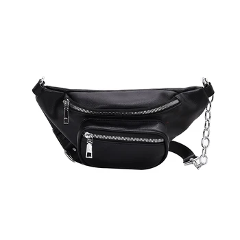 

PU leather solid color double zipper women's Waist Bag bags for women 2020 Messenger Bag crossbody bags for women sac banane