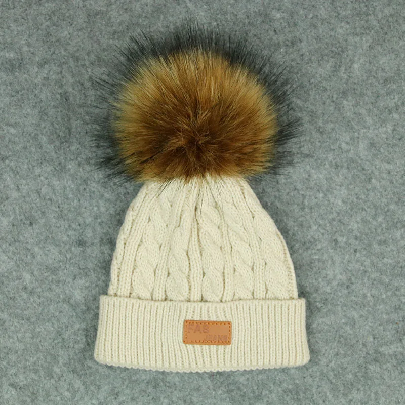 Модная теплая вязаная шапочка для малыша на осень и зиму, шерстяные шапки с натуральным мехом для детей, шапочки для новорожденных мальчиков и девочек, шапочки для фотосессии