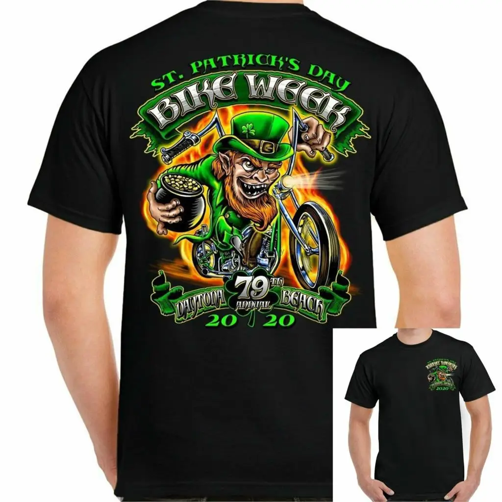 2020 велосипедная неделя Daytona Пляжная огненная футболка Leprechaun для мужчин и женщин |