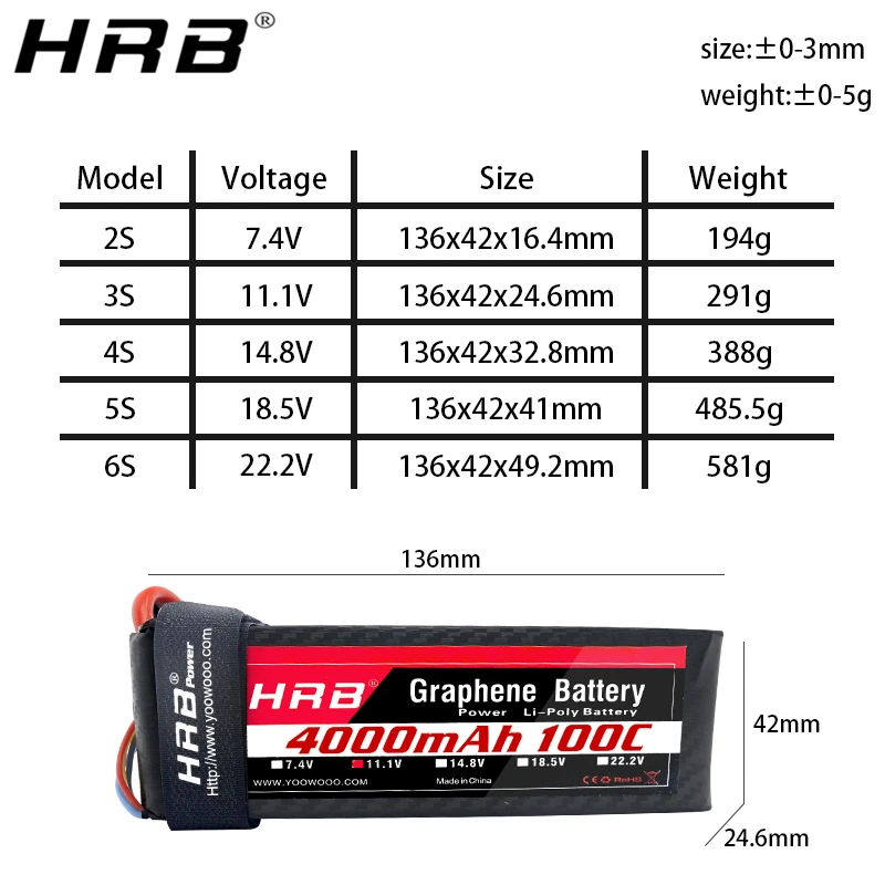 HRB 2S 3S 4000mah Графен 7 4 V 11 1 Lipo батарея 4S 100C 14 8 XT90 XT60 Deans T EC5 5S 18 5 6S 22 2 RC Самолеты