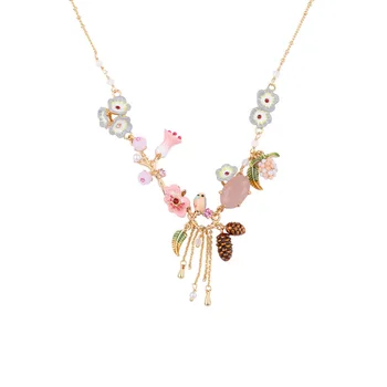 

Kolye Jewelry Flower Set Auger Enamel Glaze Exaggerated Fashion Necklace Female New Gold-plated Copper Tassel Pendant Sautoir