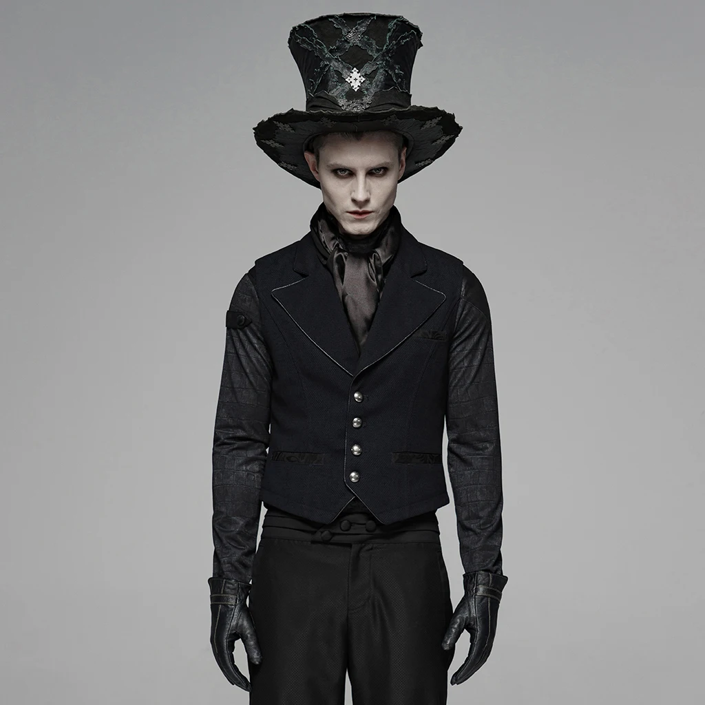 

PUNK RAVE Men's Gothic Simple Gentleman Vest Woven Fabric Slim Fit Formal Palace Dinner Party Stageperformance Personality Tops