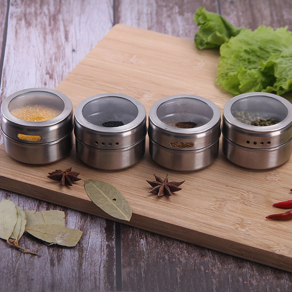 Нержавеющая сталь Магнитная банка для специй Пылезащитная видимая коробка для приправ