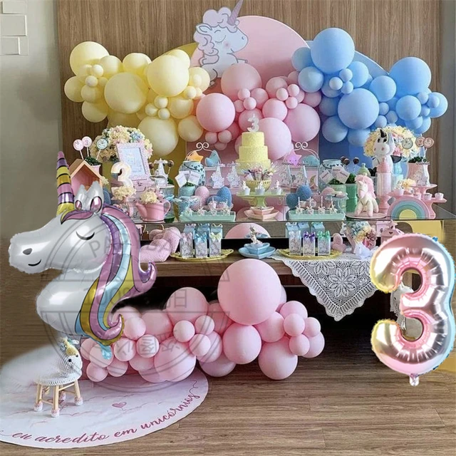 Decoraciones de fiesta de unicornio 4º cumpleaños, 40 Globos de unicornio  Decoraciones de fiesta de cumpleaños, globos de aluminio para fiesta de  cumpleaños de 4 años
