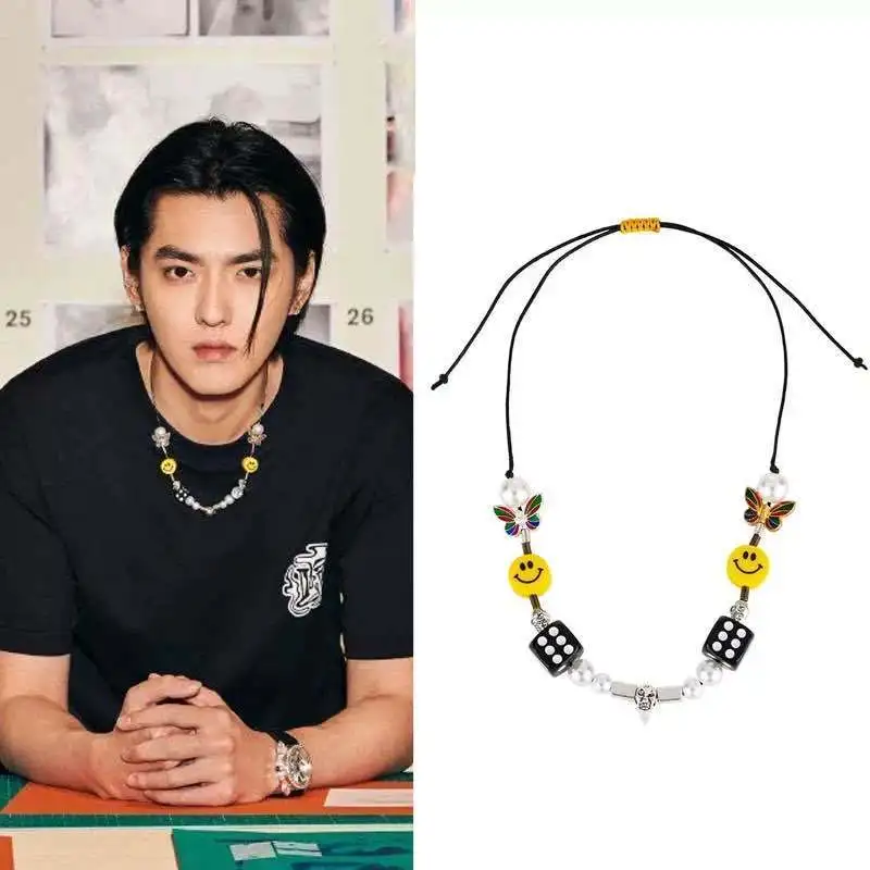 Ожерелье из веревки для мужчин Kpop модное колье в виде черепа с жемчугом желтого